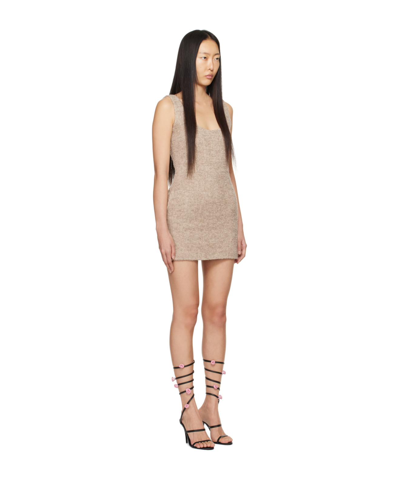 Magda Butrym Low-round Neck Tweed Dress In Brown