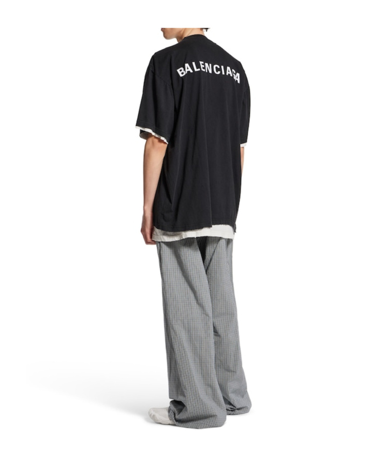 Balenciaga Men Black Crewneck T-shirt With Logo Lettering On The Front And Logo Patch On The Sleeve  In Black