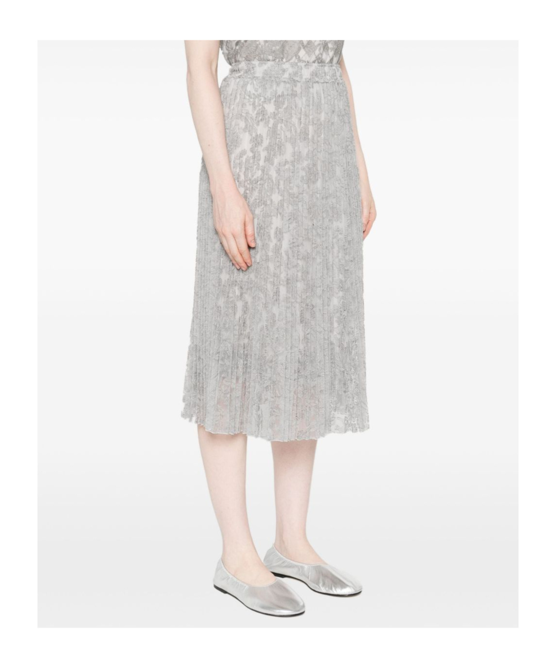 Ermanno Scervino Midi Skirt With Floral Lace Overlay In Gray