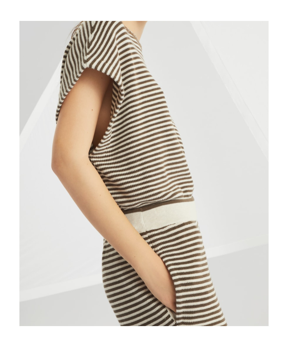 Brunello Cucinelli Cotton-knit Stripe Trousers In Nude