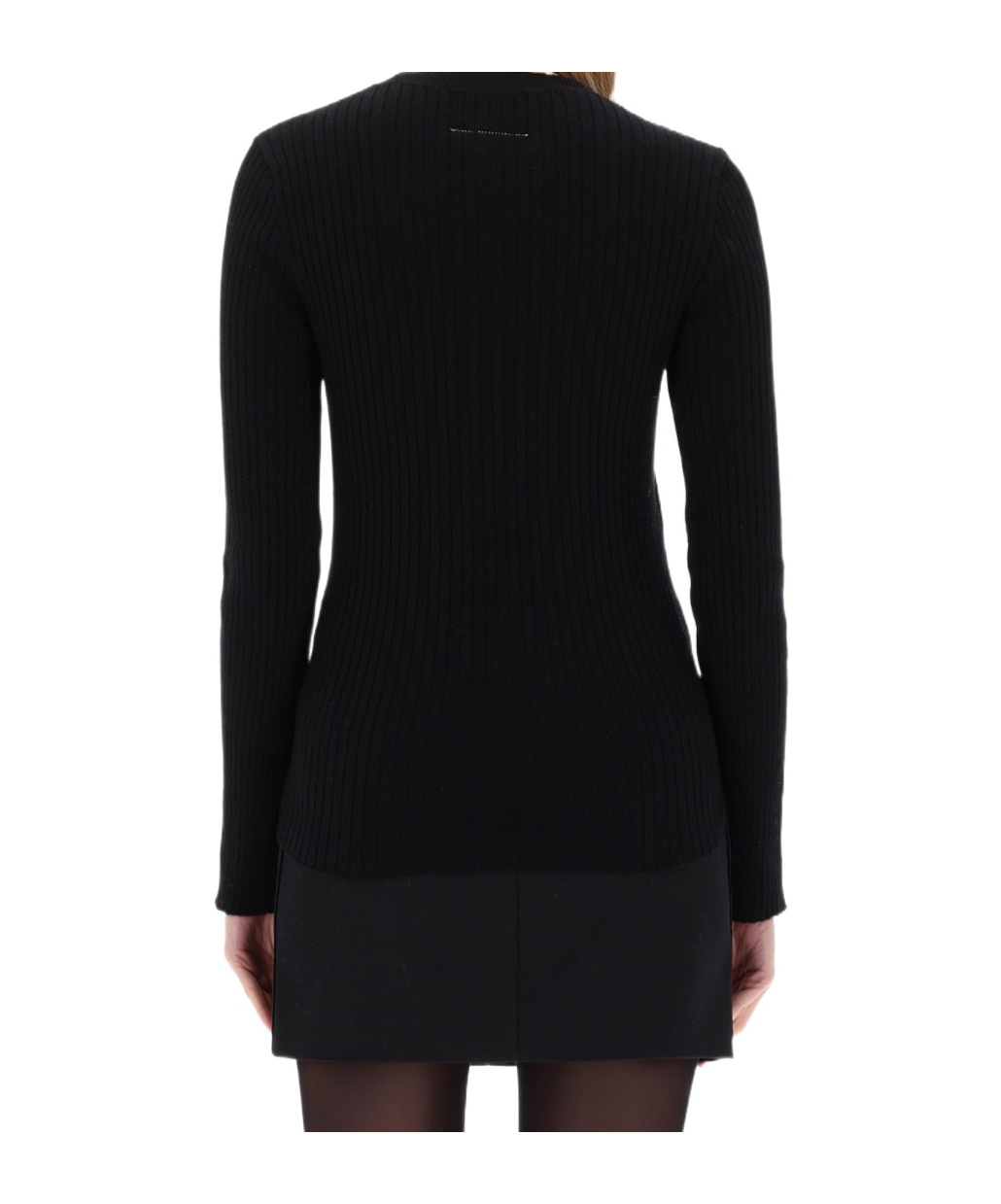 Mm6 Maison Margiela Knitwear With Glossy Panel And Ribbed Texture In Black
