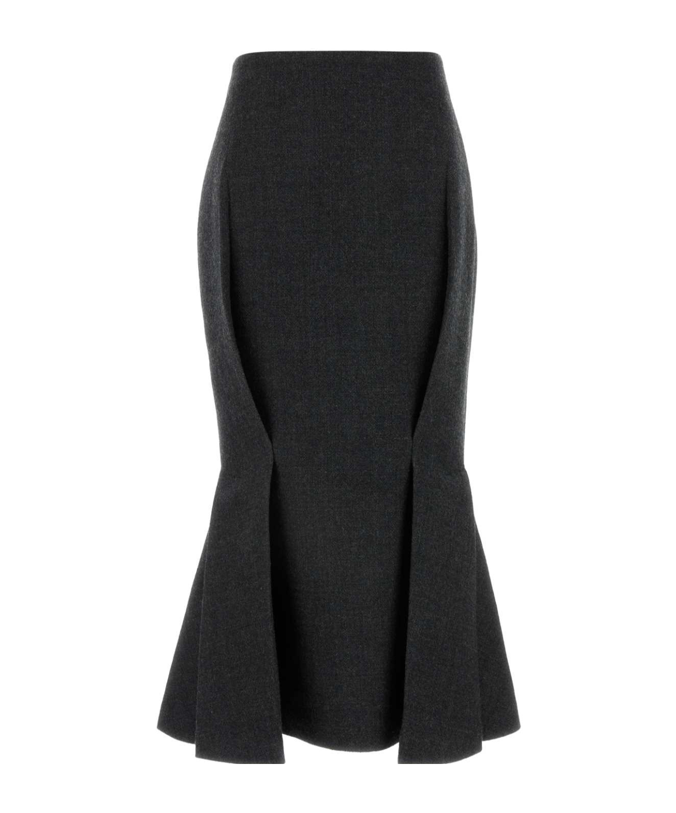 Prada Mermaid Wool Midi Skirt In Gray