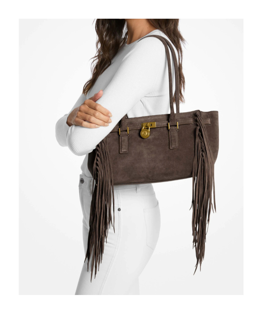 Michael Kors Hamilton Moderne Small Fringed Suede Satchel In Brown