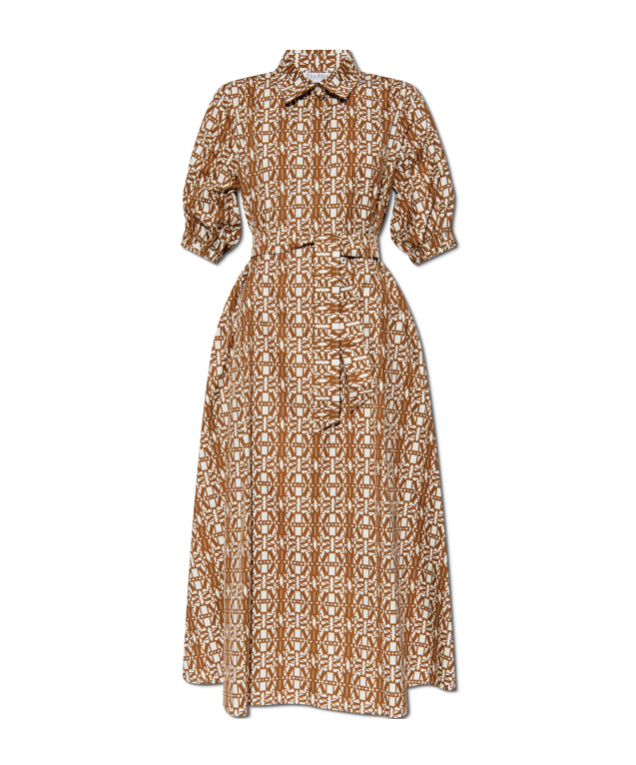 Max Mara Luxigi Monogrammed Short-sleeve Dress In Brown