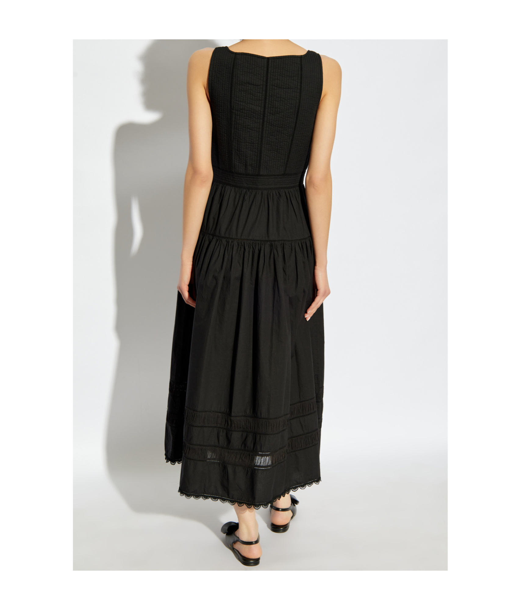 Ulla Johnson Isadora Tiered Lace-trimmed Cotton-poplin Midi Dress In Black