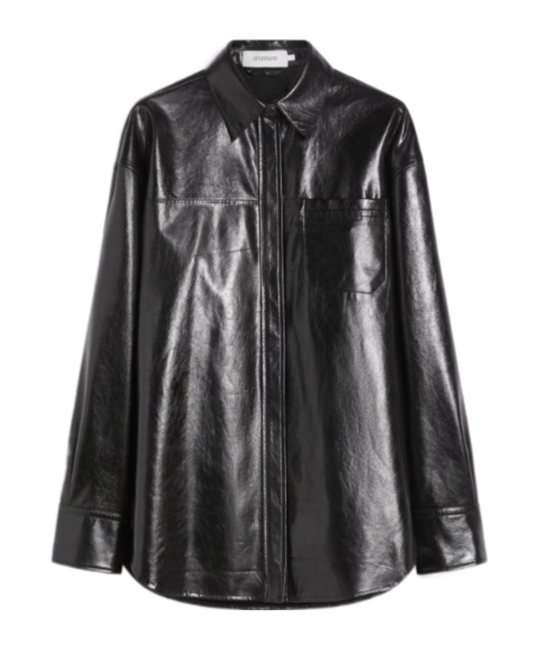 Sportmax Long-sleeved Leather Shirt In Black