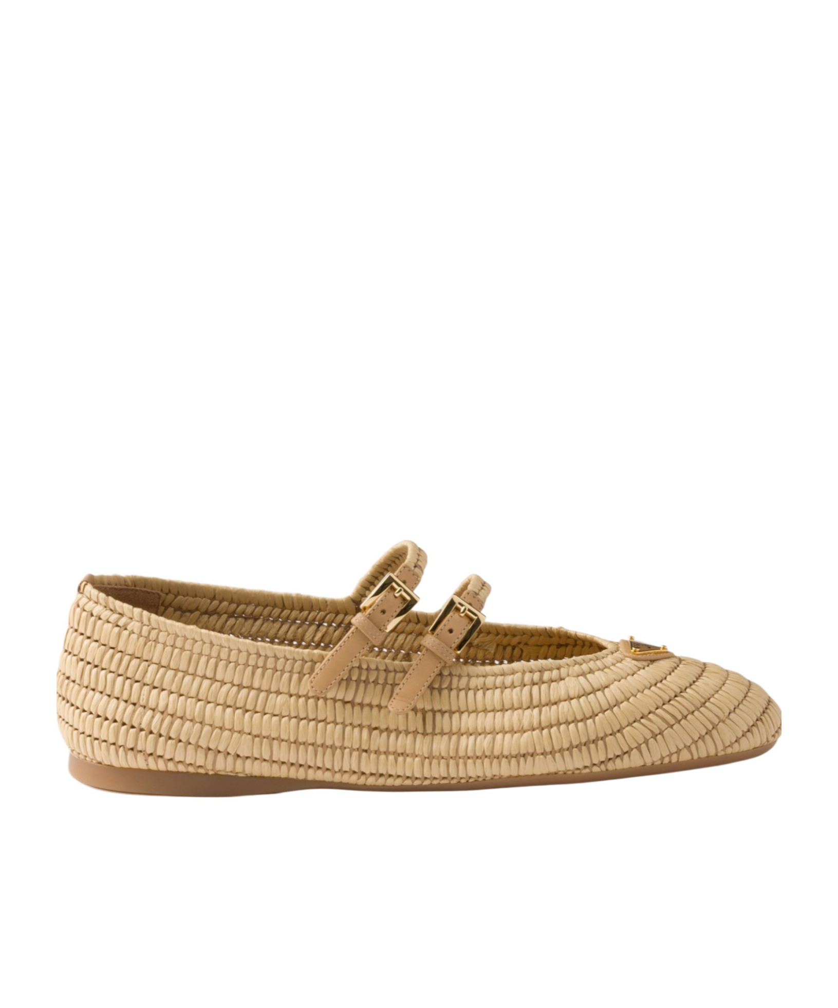 Prada Woven Texture Double Buckle Round Toe Flats