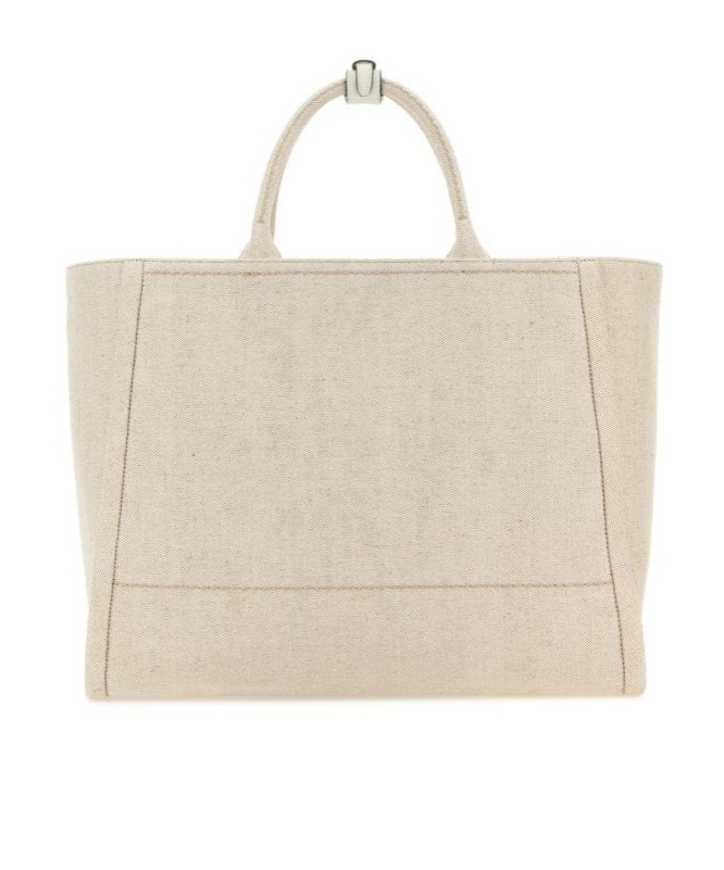 Prada Large Logo-appliqué Tote Bag In Tan / White