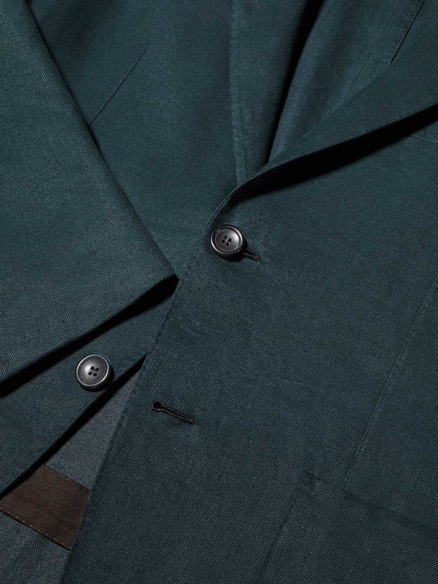 Zegna Dark Teal Blue Oasi Lino Blue Flower Jacket In Blue