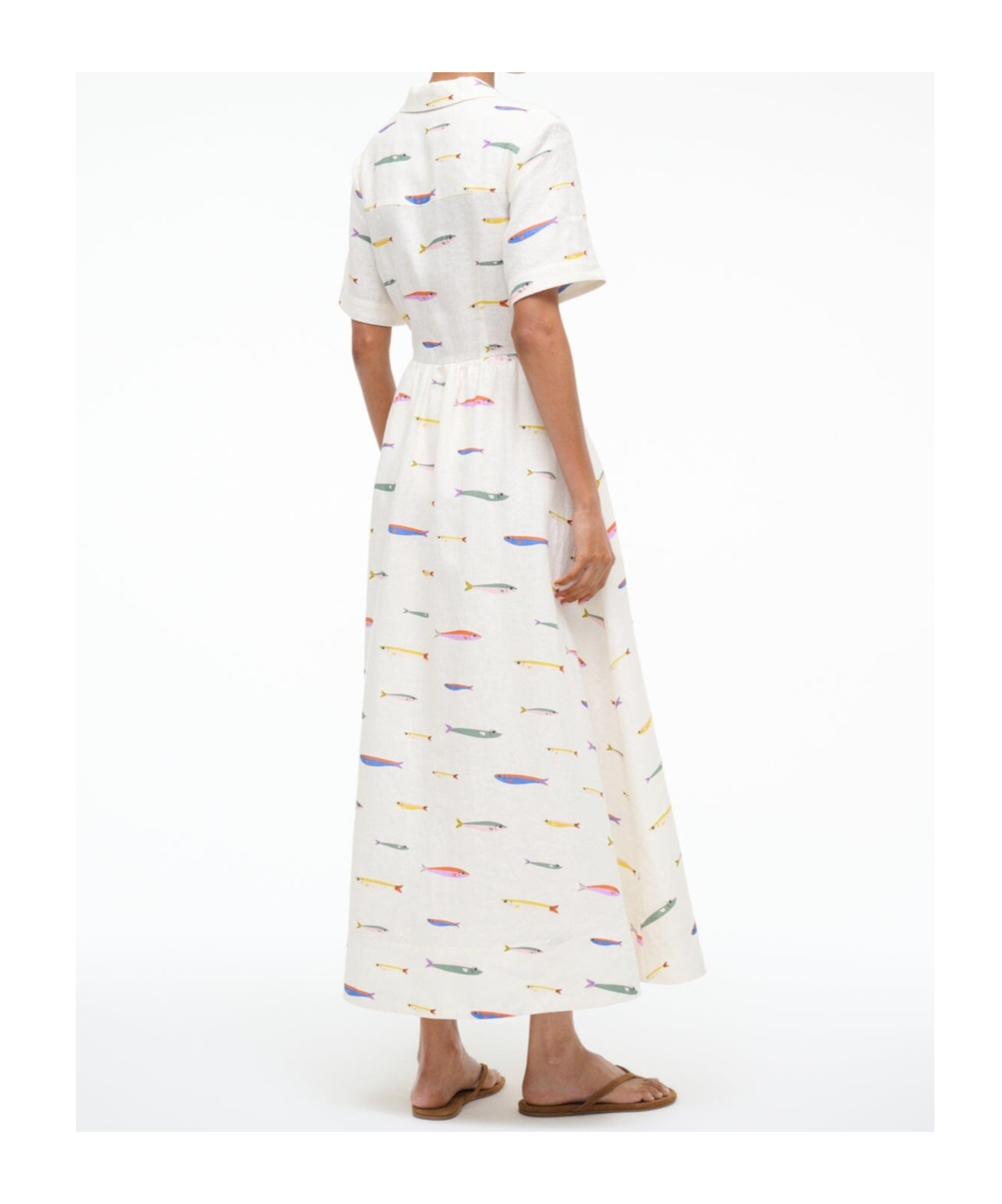 Staud Meryl Printed Linen Shirt Dress In White
