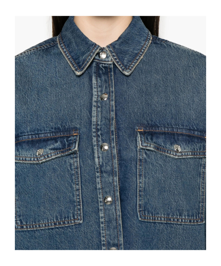 Shop Anine Bing Long Sleeved Denim Shirt In Blue