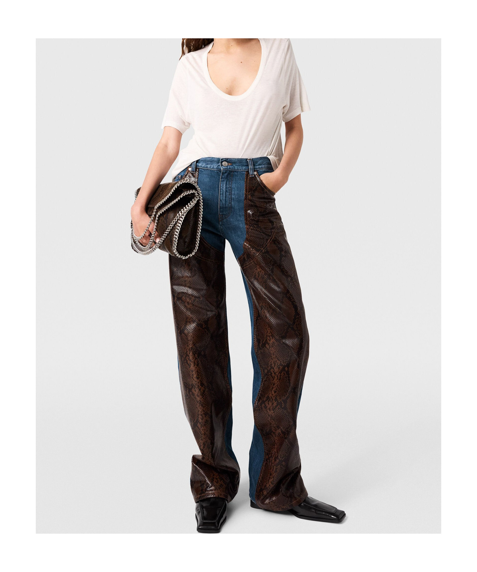 Stella Mccartney Snake Panel Chaps Denim Jeans In Brown