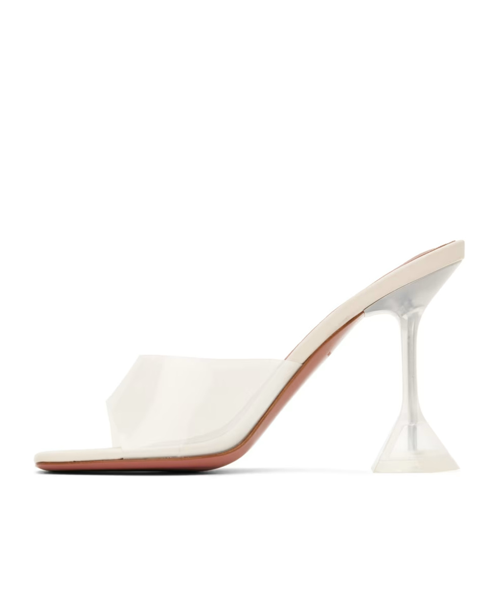 Amina Muaddi Lupita Glass Slippe Open-toed Heels Sandals In White