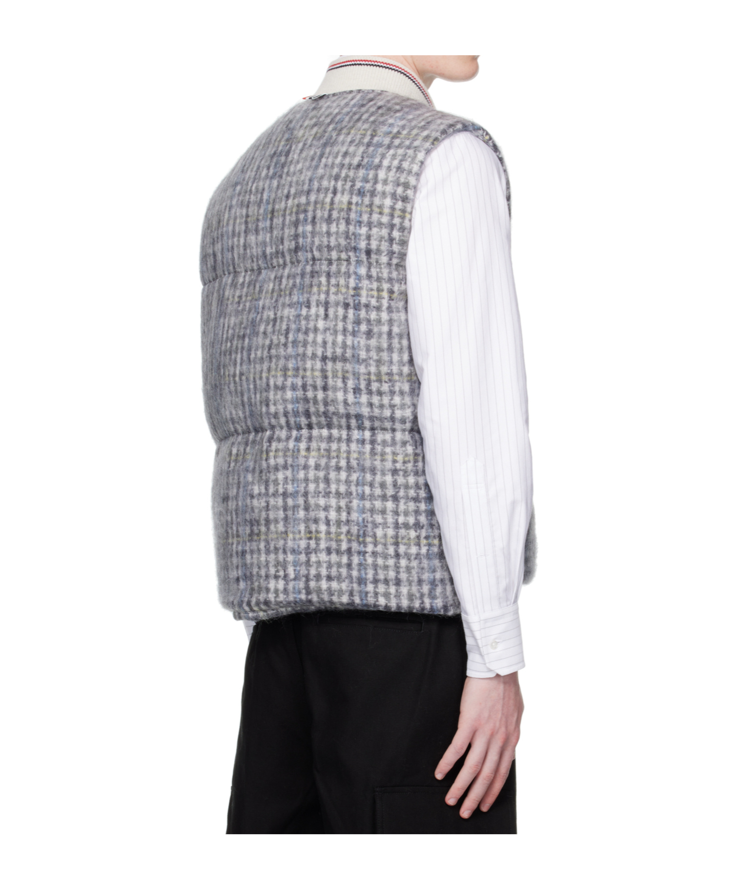 Thom Browne Gunclub Check Down Vest In Gray
