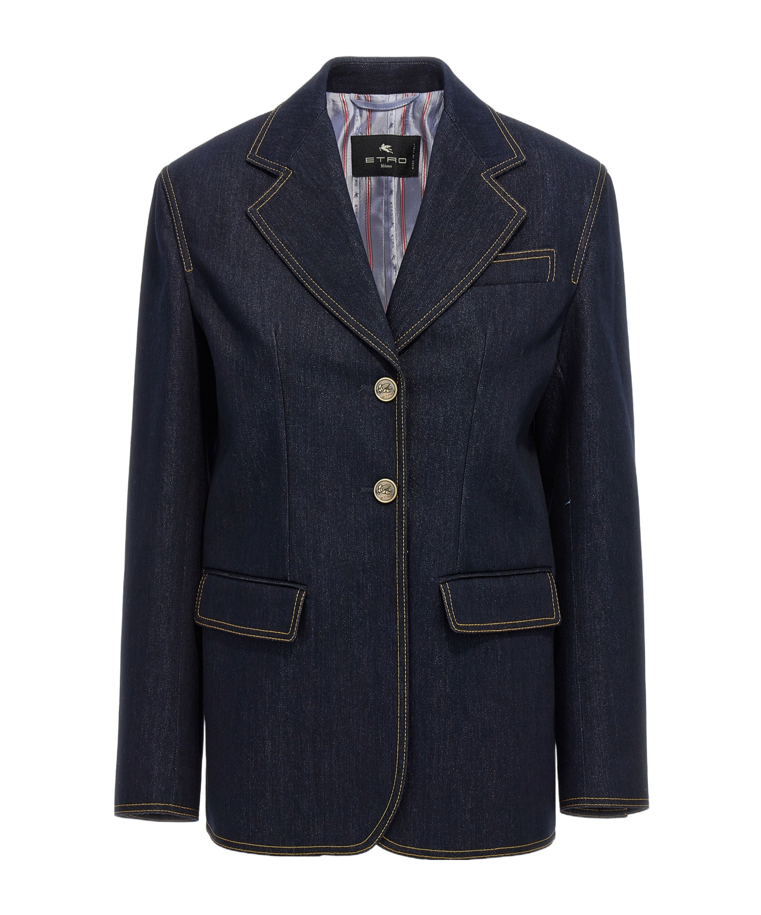 Etro Denim Blazer With Contrast Stitching And Front Pockets In Black