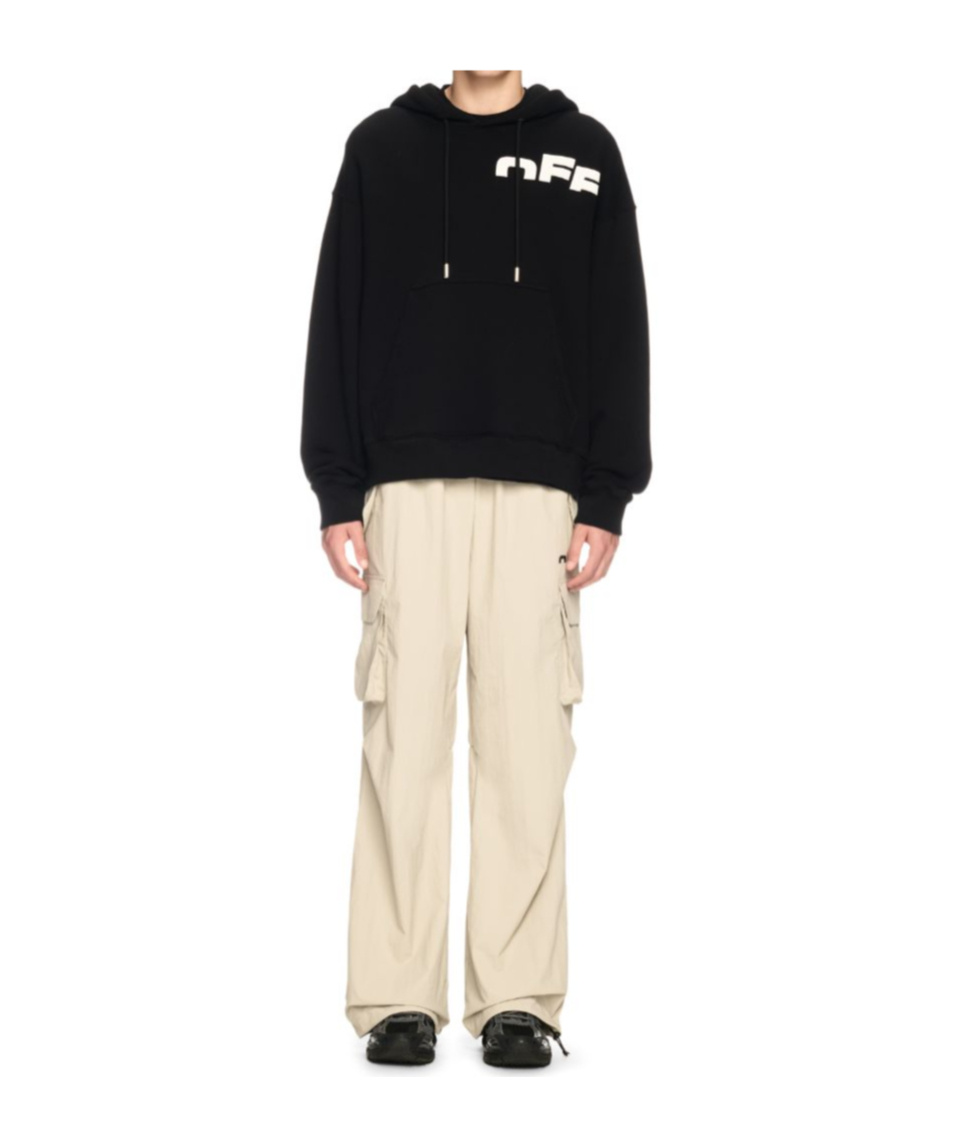 Off-white Drawstring Hooded Sweater With Pouch Pocket And Logo Prints In Black