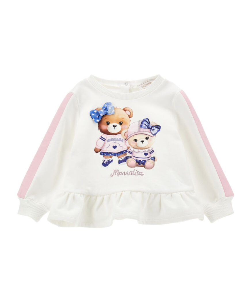 Monnalisa Teddy Bear-print Cotton Sweatshirt In White