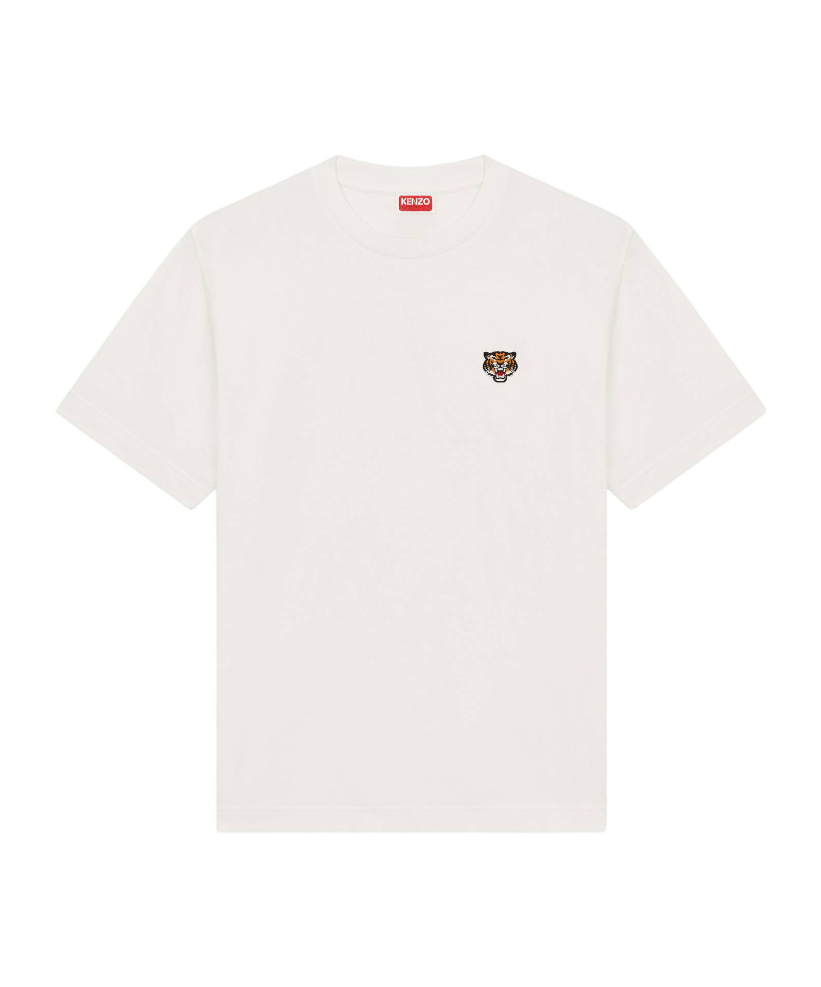 Kenzo White Crewneck T-shirt With Logo Patch On The Front In Cotton Man In White