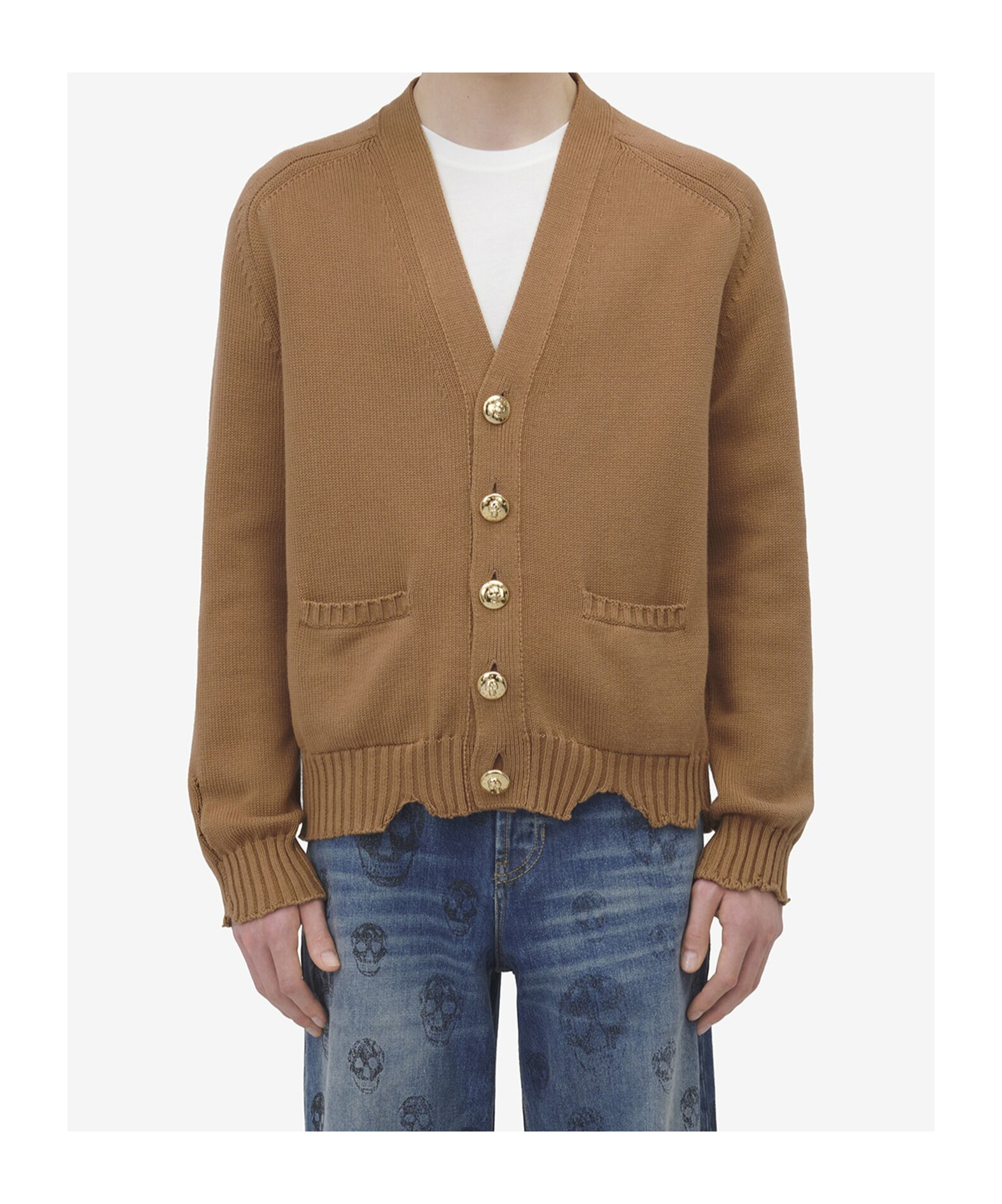 Alexander Mcqueen Imitation Old Skeleton Cardigan In Brown