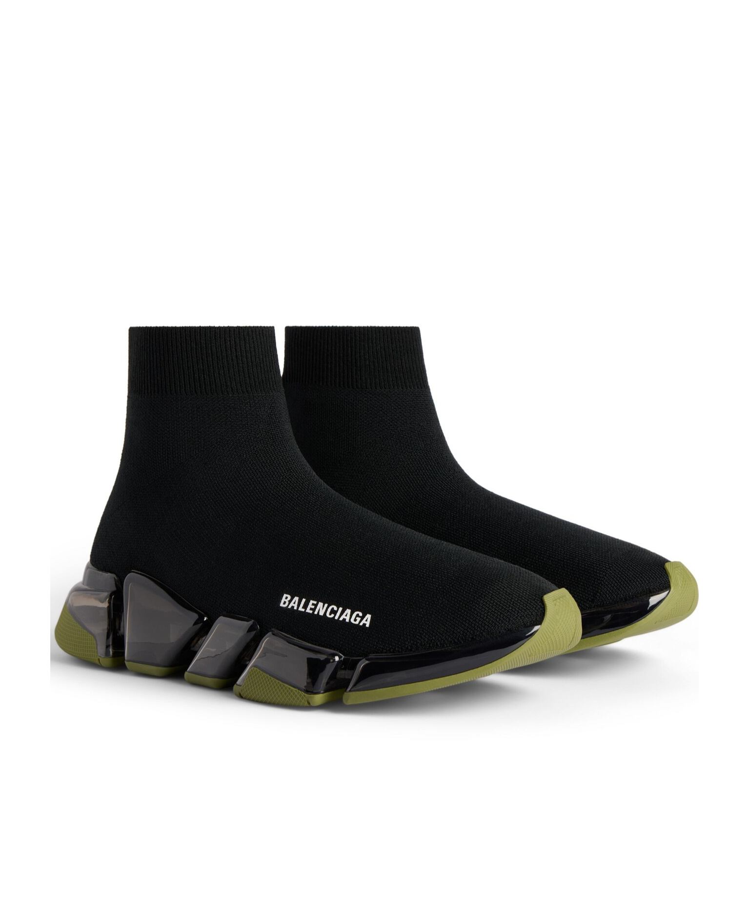 Balenciaga Men's Speed 2.0 Full Clear Sole Recycled Knit Sneaker In Black/khaki In Black