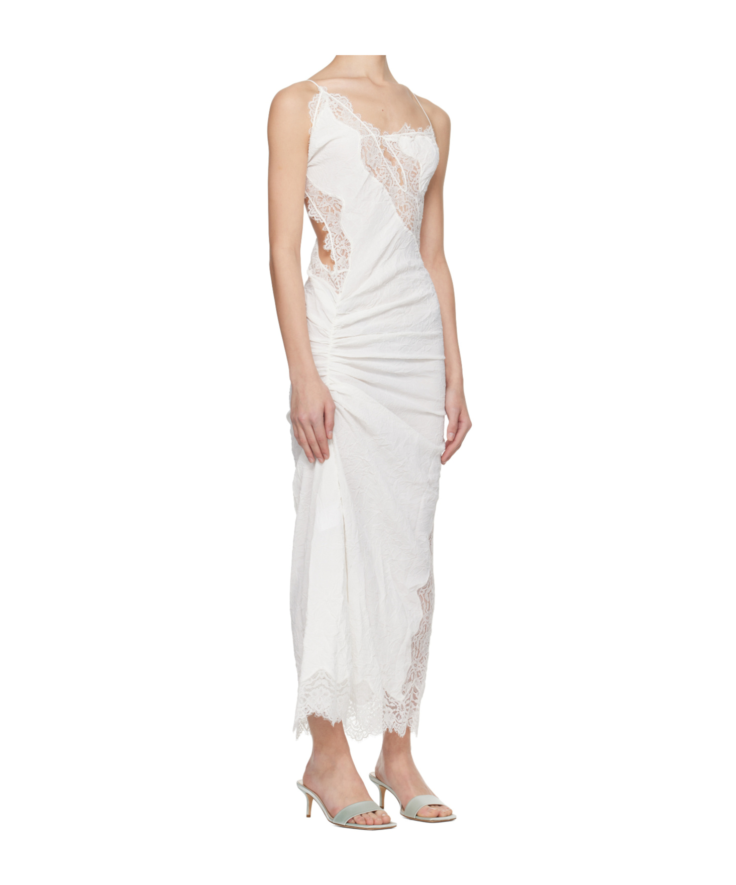 Christopher Esber White Crimped Lace Cami Midi Dress In White