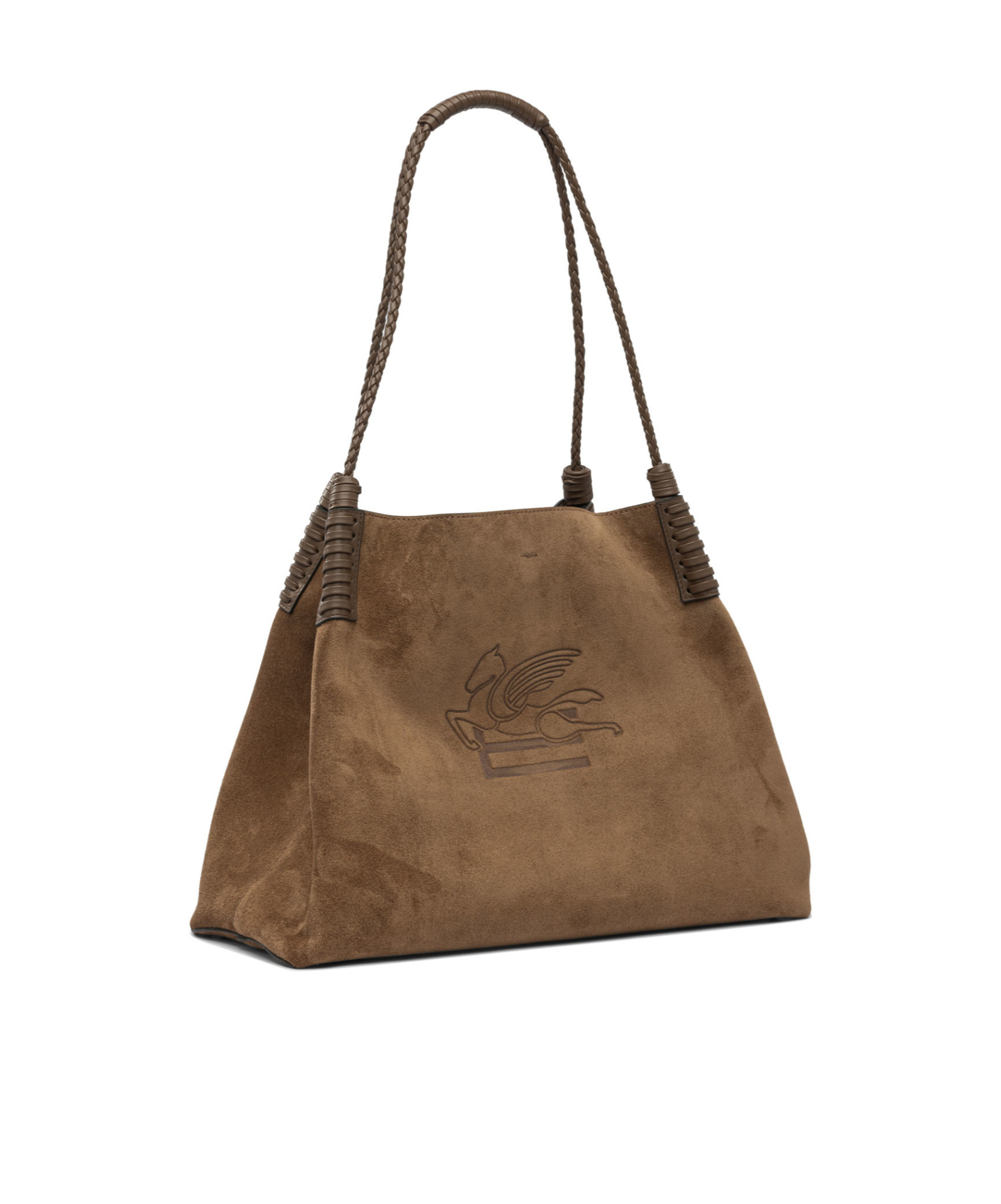 Etro Medium Libra Braided-handle Suede Tote Bag In Brown