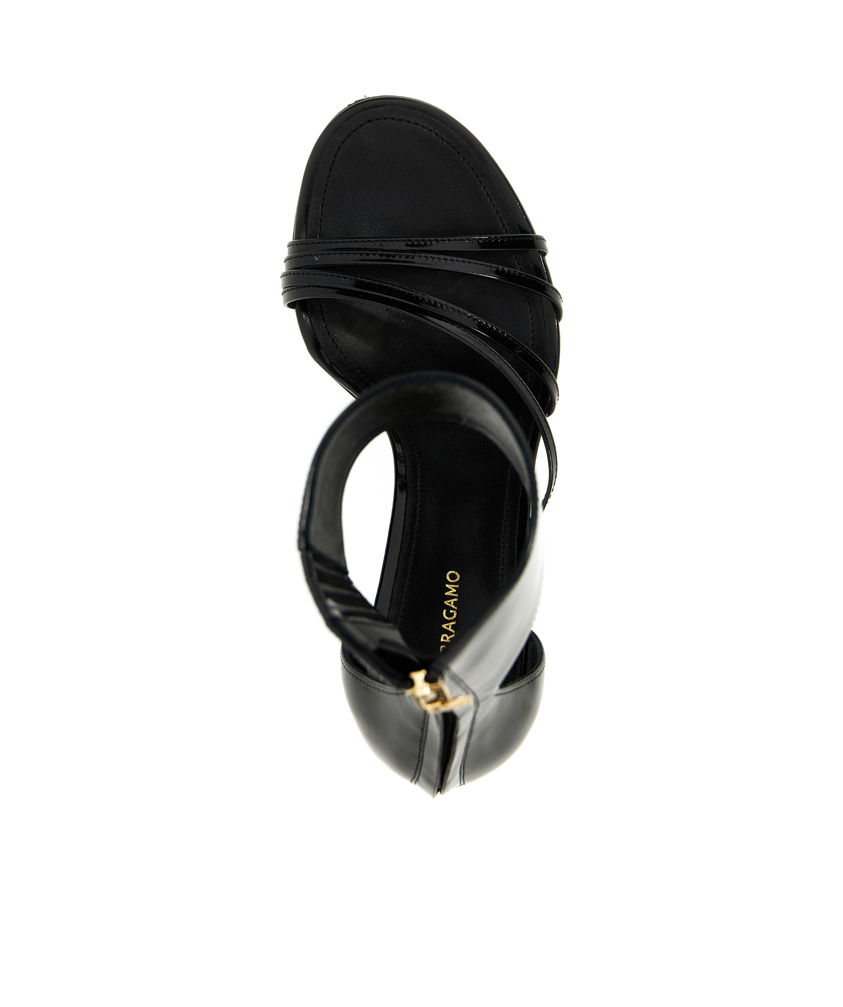 Ferragamo Strappy Glossy Stiletto Sandals With Ankle Strap In Black