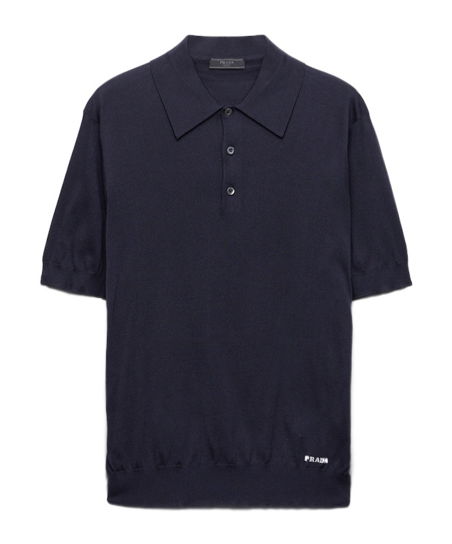 Prada Dark Blue Silk Polo Shirt In Blue