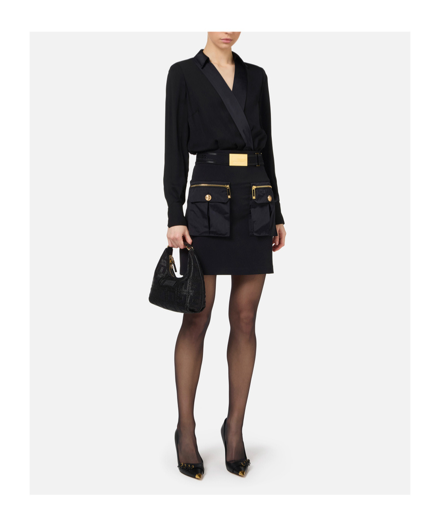 Elisabetta Franchi Wrap-design Cargo-pocket Mini Dress In Black