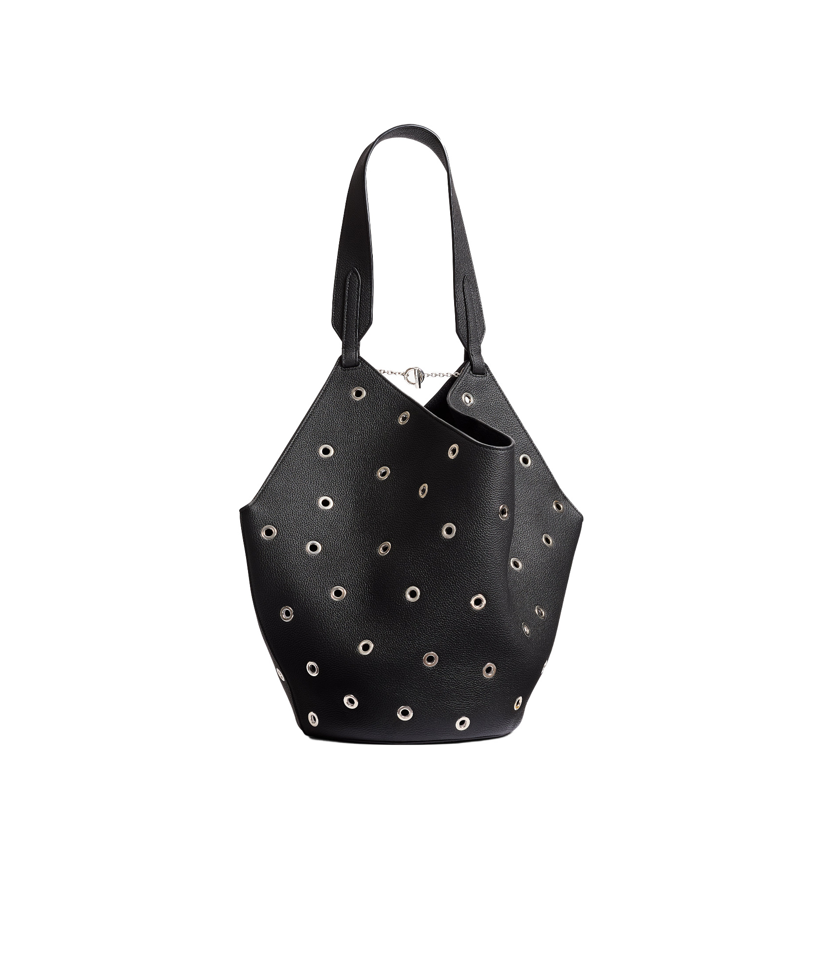 Khaite Lotus Small Tote Black Pebbled Leather With Grommets In Black