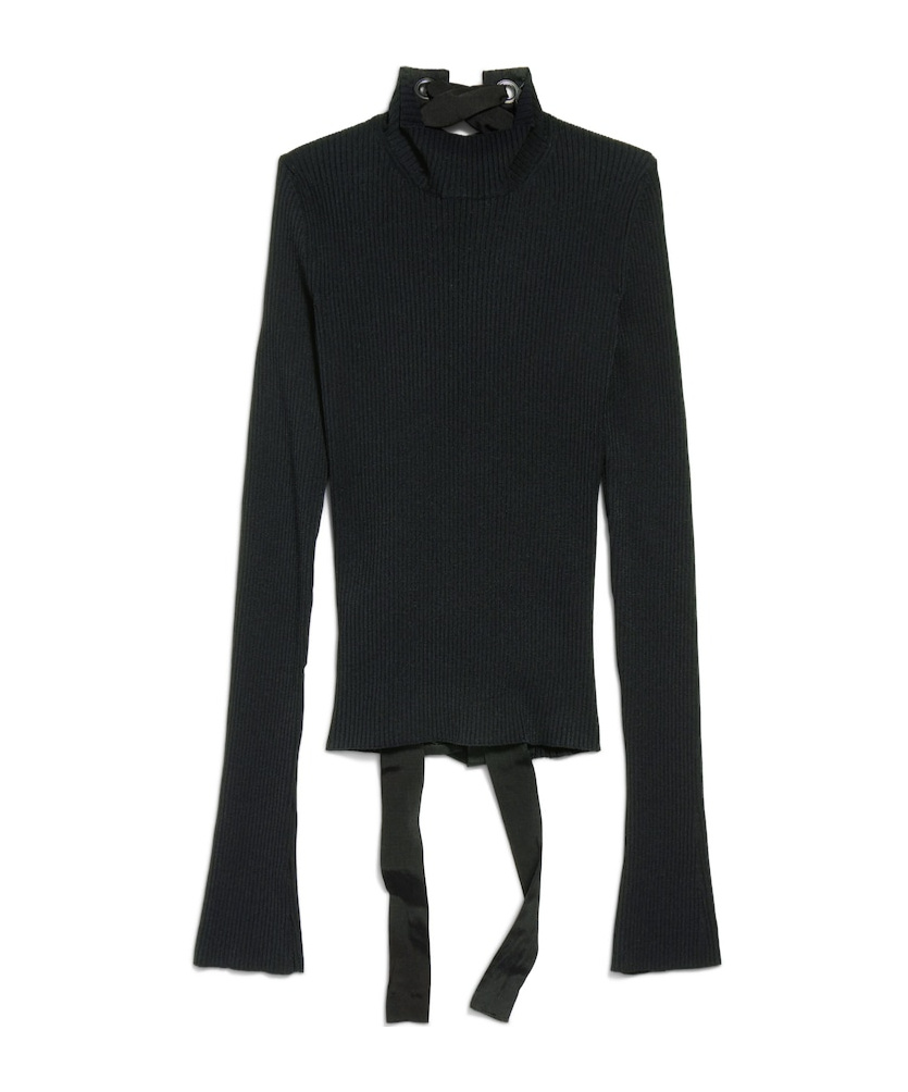 Shop Balenciaga Women's Lace-up Fitted Turtleneck In Black