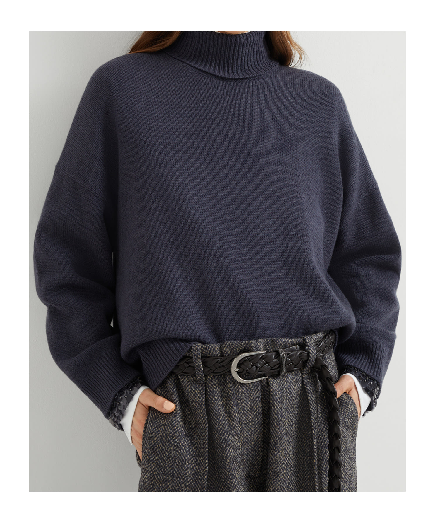 Brunello Cucinelli Women English Rib Turtle-neck Sweater In Blue