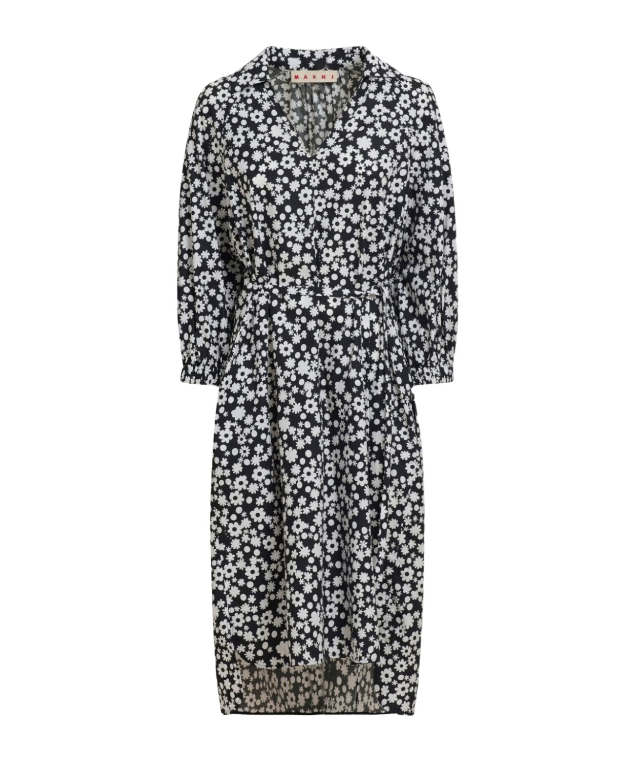 Marni Floral-print Midi Dress In Black
