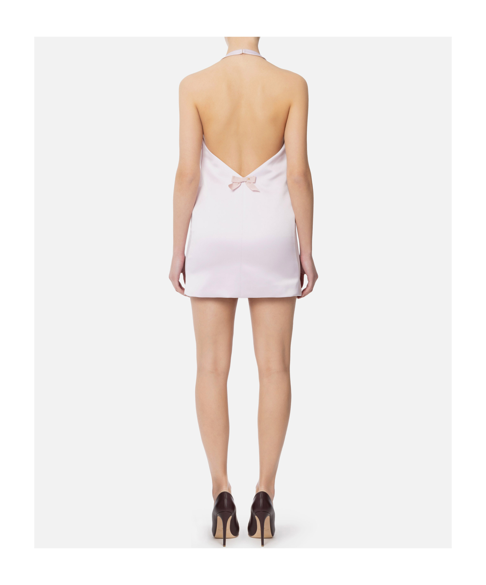 Elisabetta Franchi Dress In Duchess Satin With Satin Bows In Quartz Color