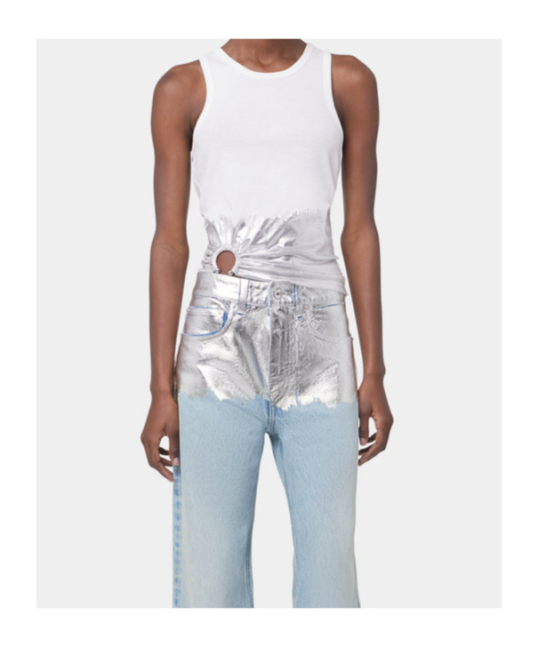 Rabanne Embellished Metallic Ribbed Stretch-cotton Jersey Tank In White