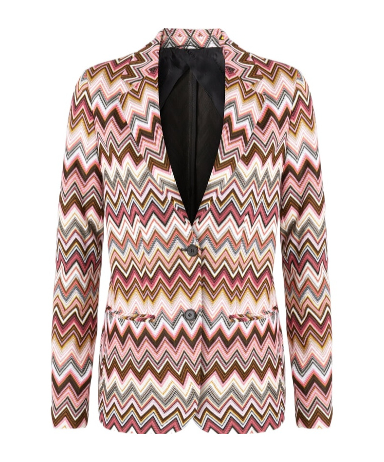 Missoni Single-breasted Blazer In Cotton And Zigzag Viscose In Pink