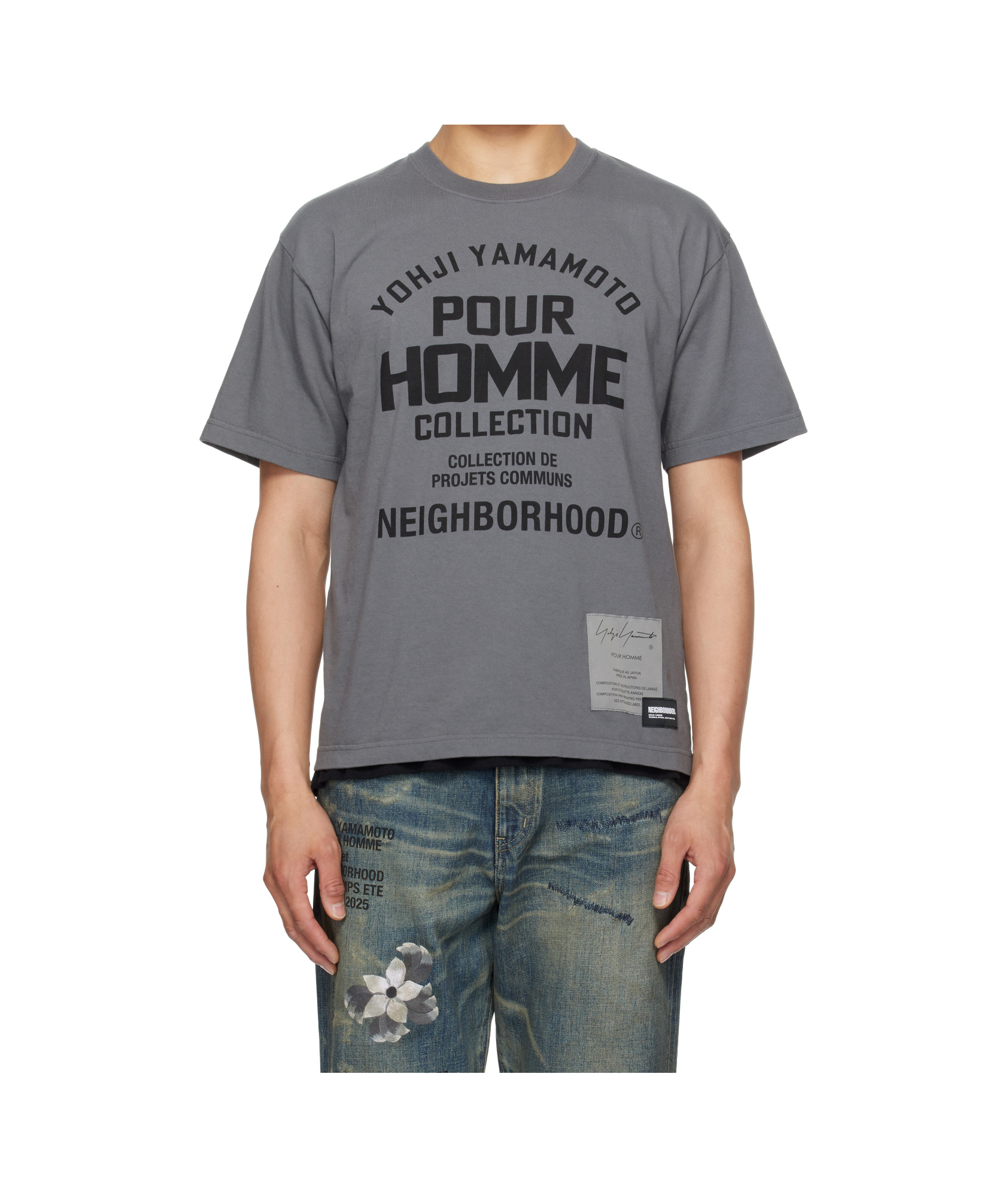 Shop Yohji Yamamoto X Neighbourhood Slogan-print T-shirt In Gray