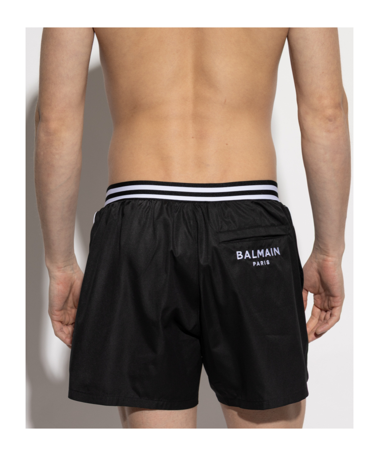 Shop Balmain Stripe-detail Swim Shorts In Black