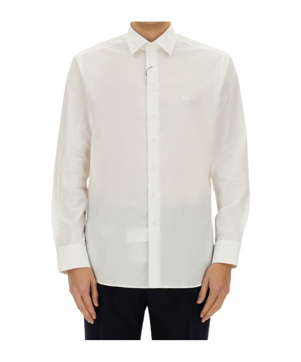 Etro Linen Shirt With Pegaso Logo In White
