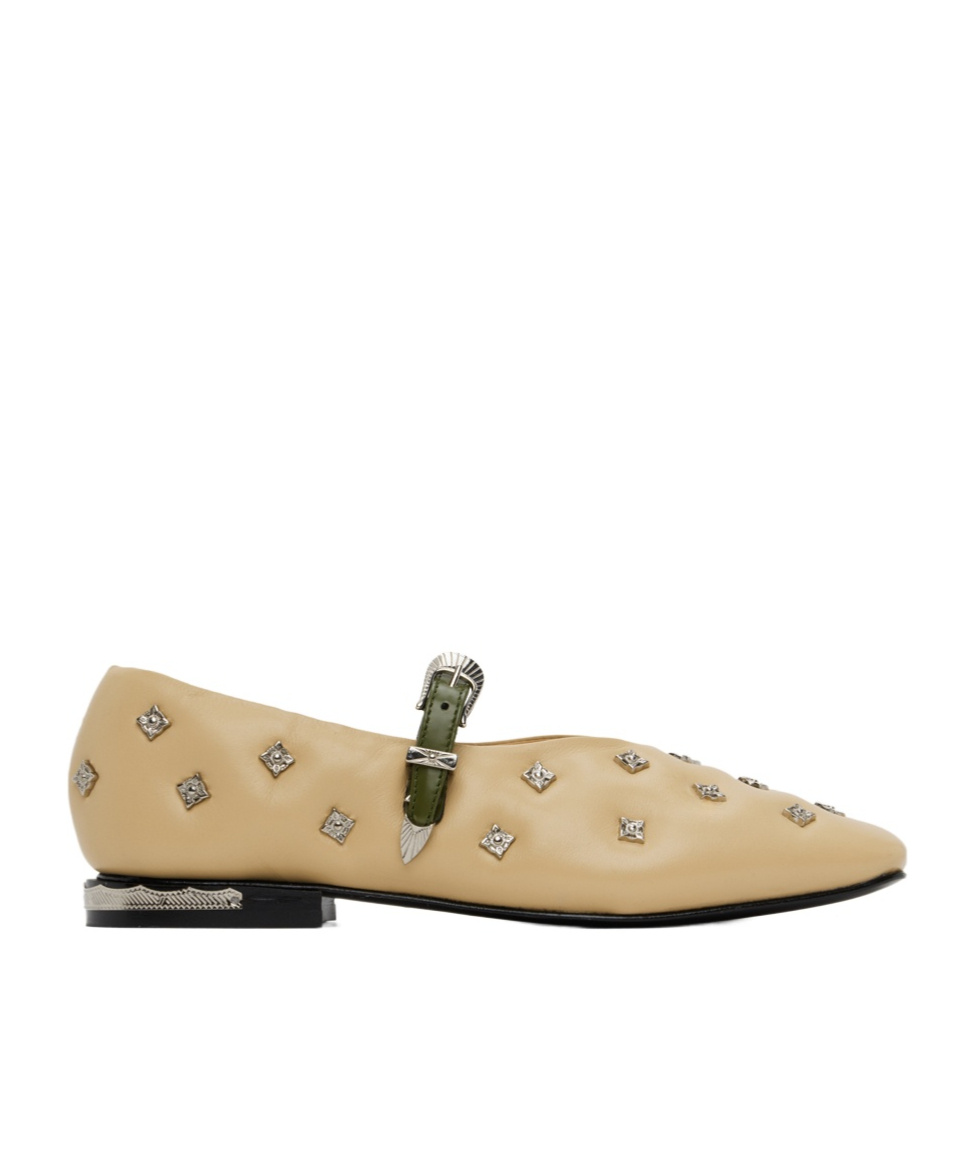 Shop Toga Mary Jane Patterned Rivet Flats In Nude
