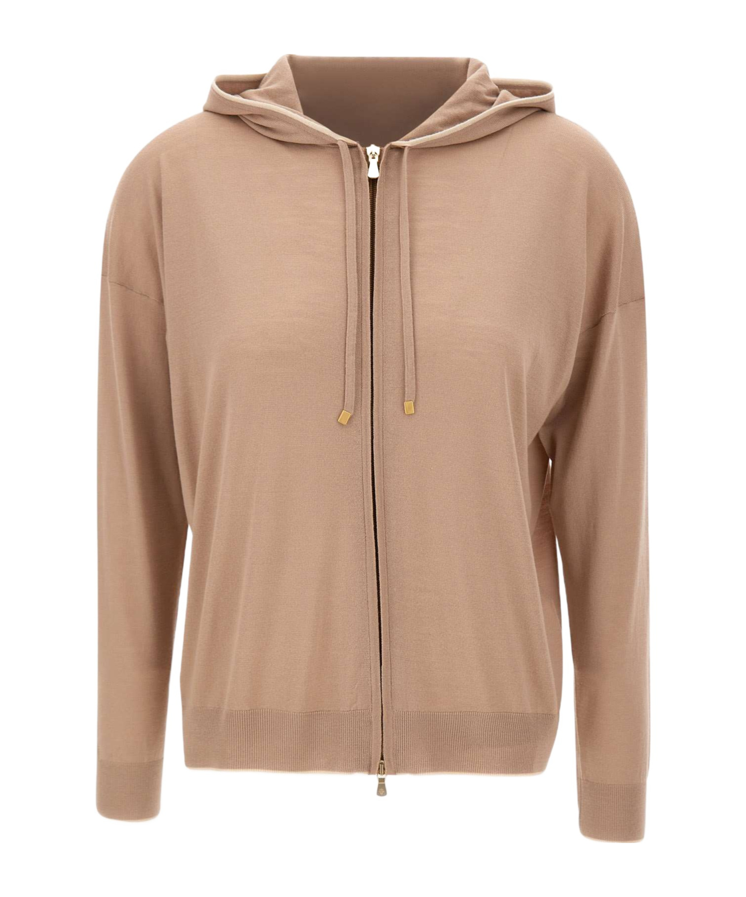 Eleventy Striped-trim Hooded Zip Cardigan In Brown