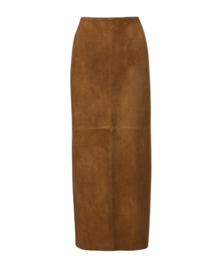 Nour Hammour Selly Suede Midi Skirt In Brown