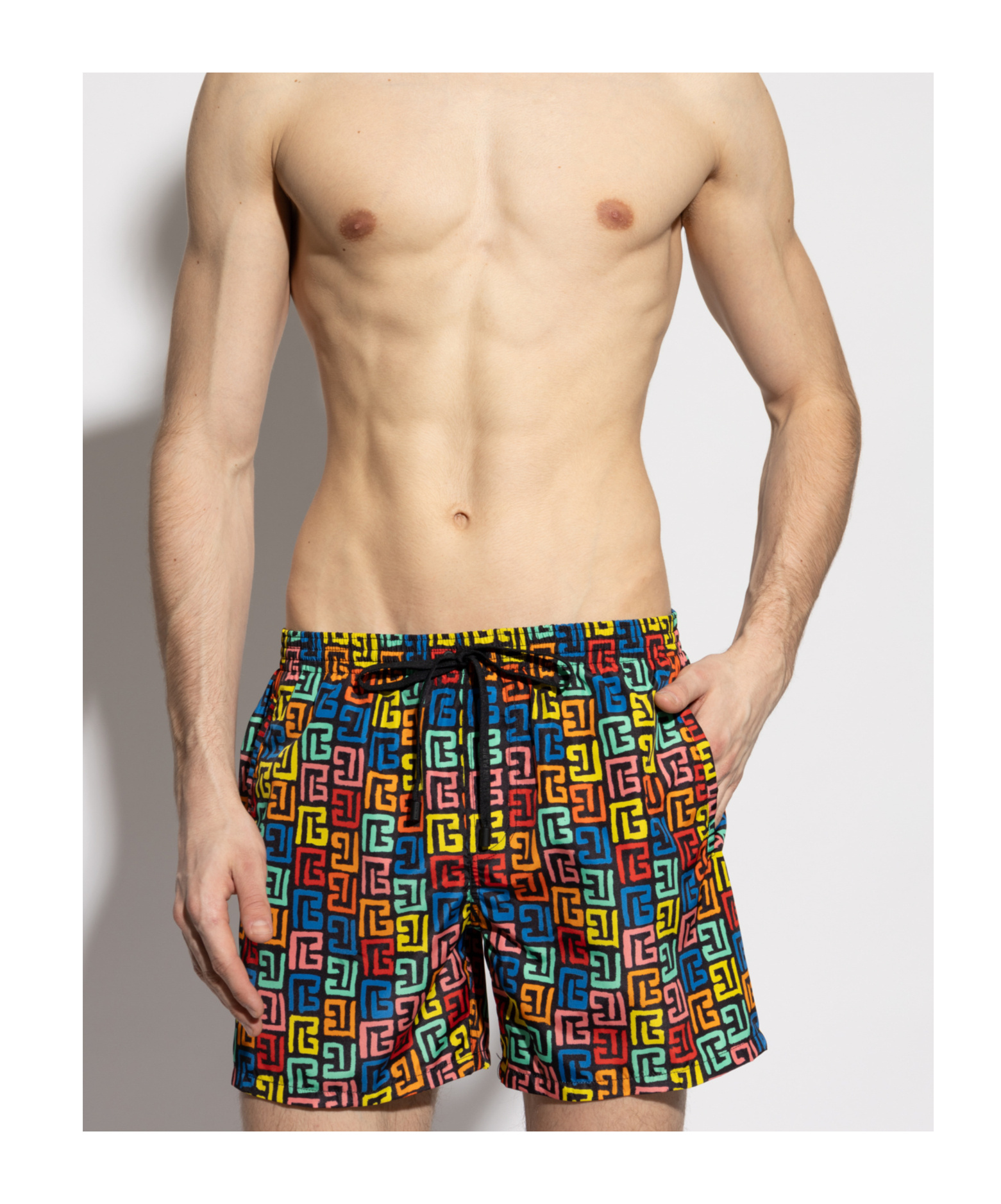 BALMAIN MONOGRAM-PRINT SWIM SHORTS