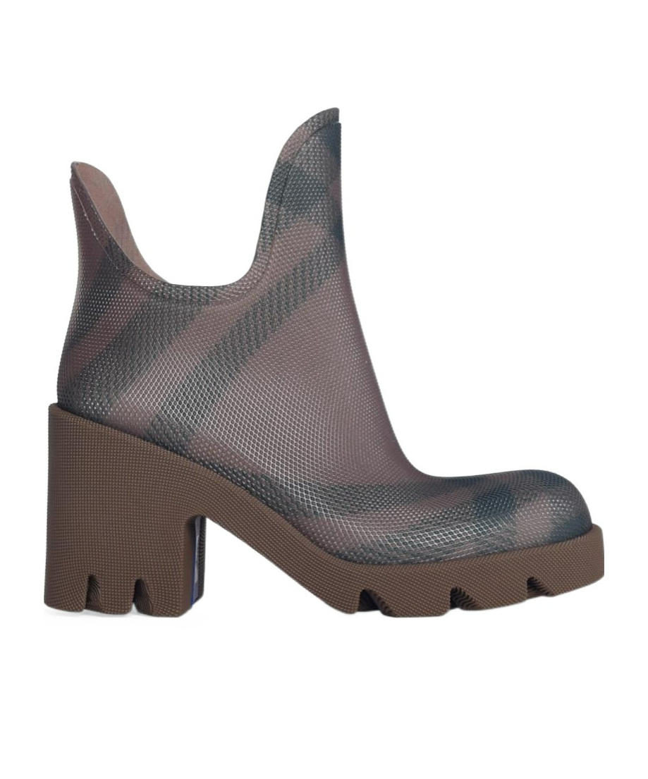 Burberry Chunky Heel Checkered Rubber Ankle Boots In Gray