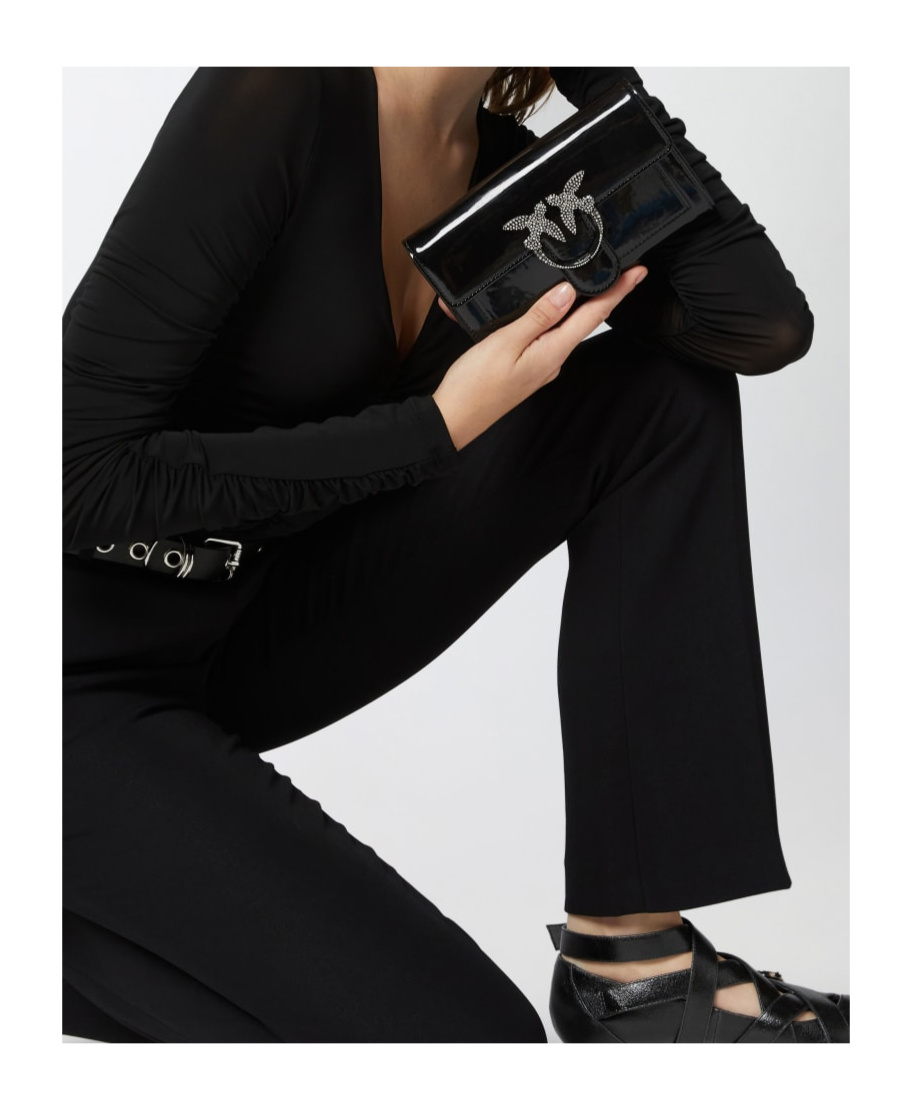 Shop Pinko Love One Embellished Chain-linked Wallet In Black