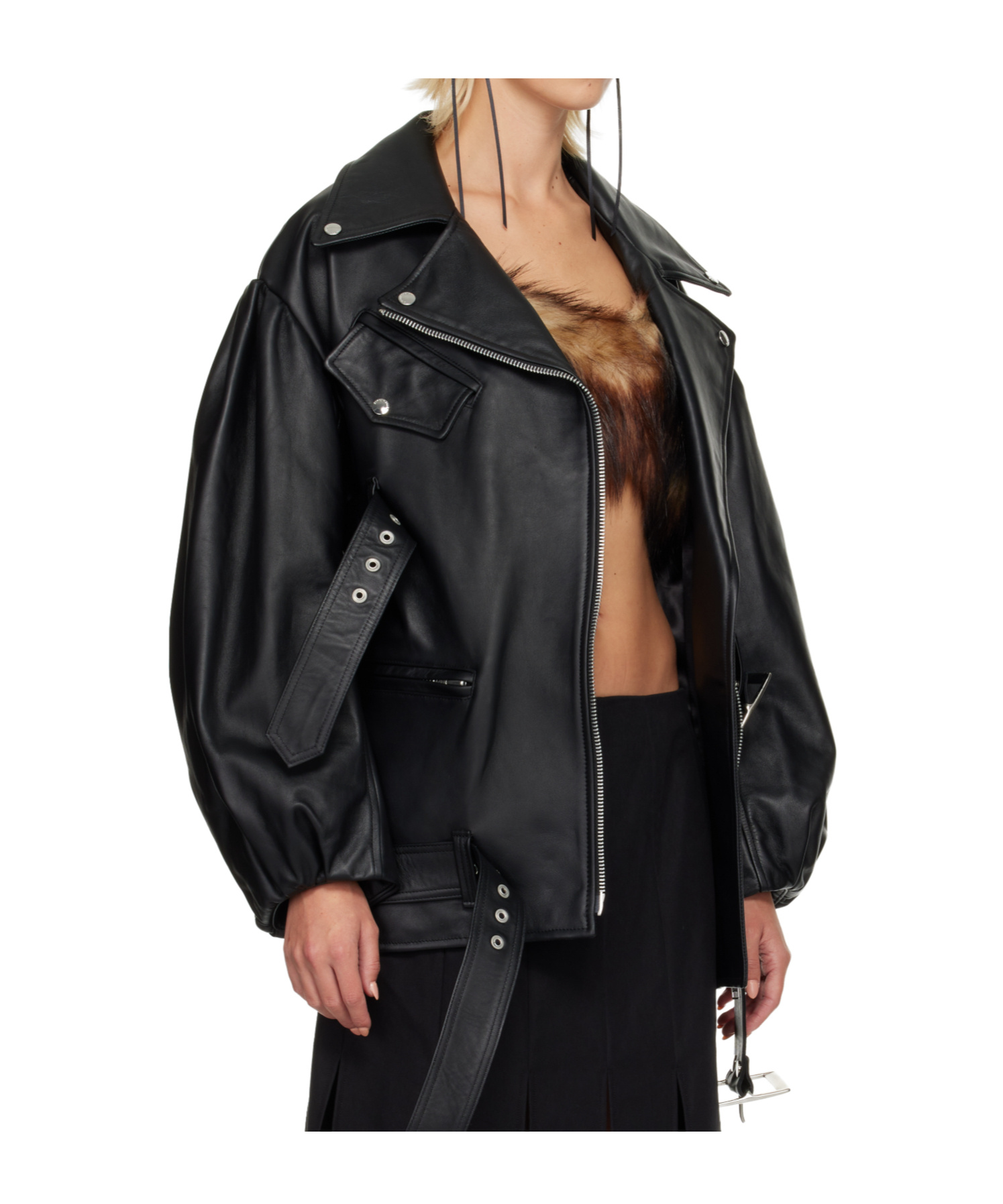 Simone Rocha Puff-sleeved Multi-strapped Leather Motorcycle Jacket In Black