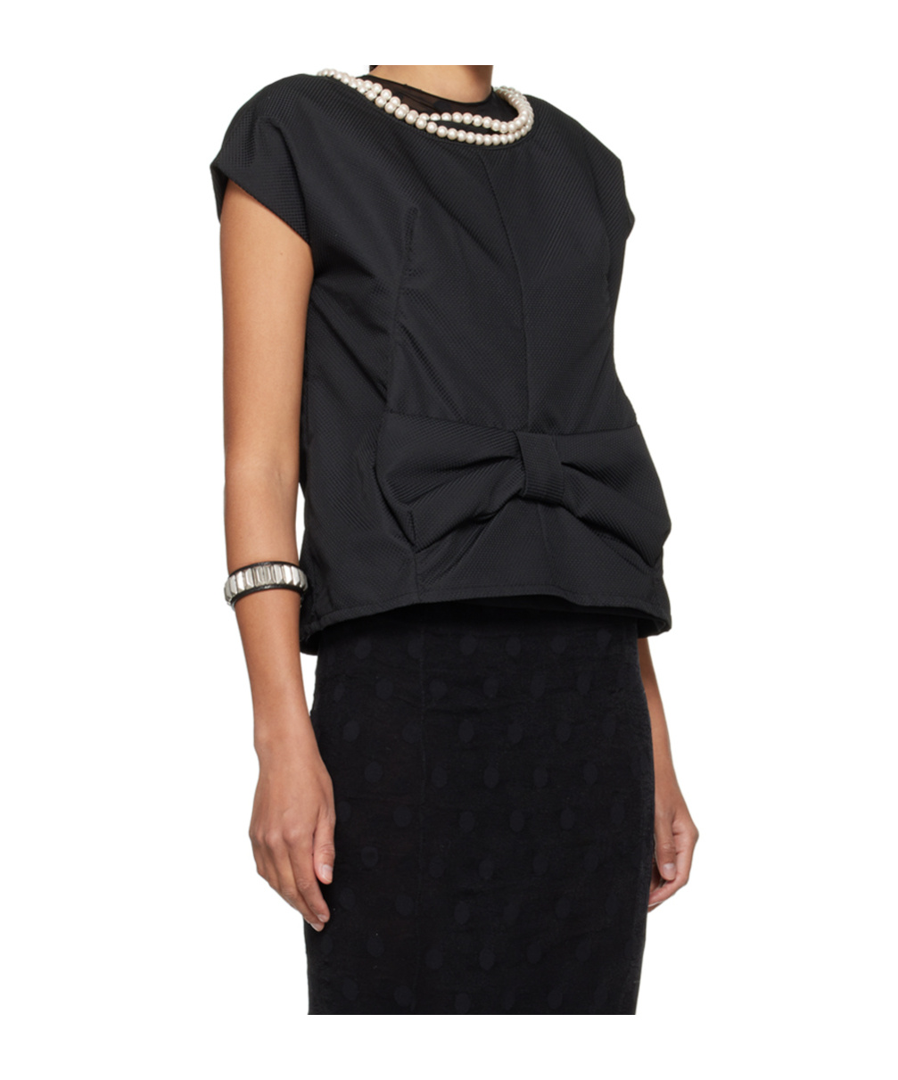 Junya Watanabe Draped Back Top With Bow And Pearls In Black