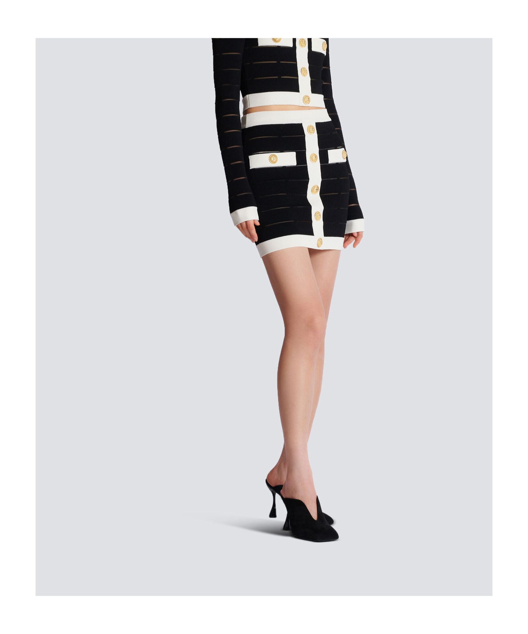 Balmain Button-embellishment Knitted Mini Skirt In Black