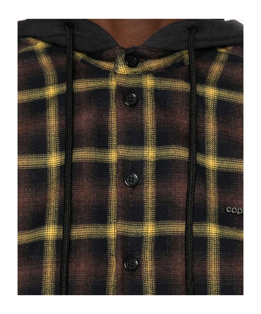Coperni Plaid Brown Shirt With Hood And Button-down Detail In Brown