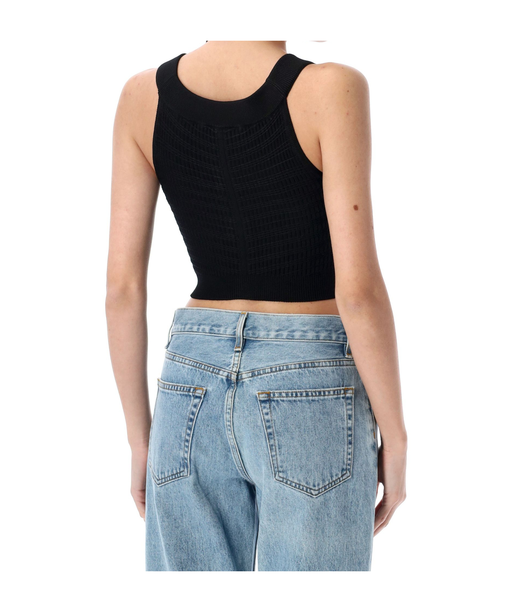 Balmain Button Embellished Cropped Top In Blue